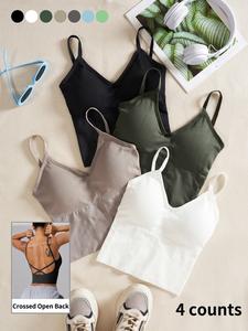 women's plain criss cross backless sports bra, casual breathable sports top for yoga gym workout, women's sport & outdoor clothing for all seasons, workout bras