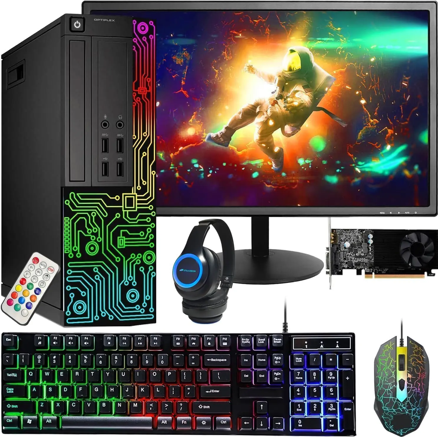 Dell RGB Gaming Desktop PC Computer, Intel Core i5, GeForce GT 1030 2G, 16GB RAM, 512GB SSD, 24 Inch HDMI Monitor, RGB Keyboard & Mouse & Headset, WiFi, Windows 11 Pro (Renewed)