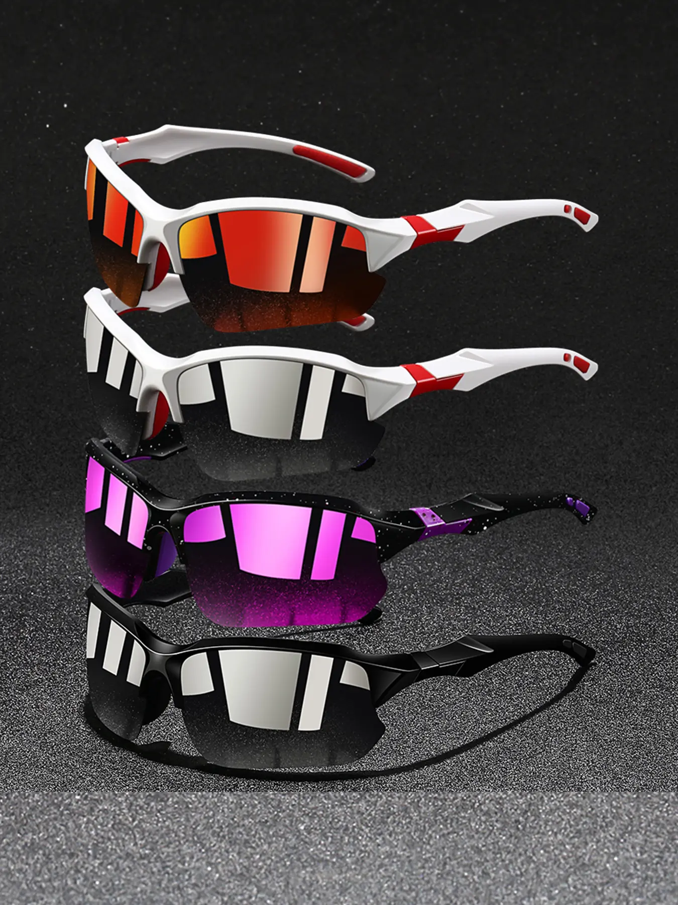 4 pairs of the latest unisex semi-frame summer sports sunglasses, available in multiple colors. Equipped with UV400 lenses, suitable for various outdoor activities, combining fashionable design with practicality and aesthetics. Outdoor Sports Eyewear