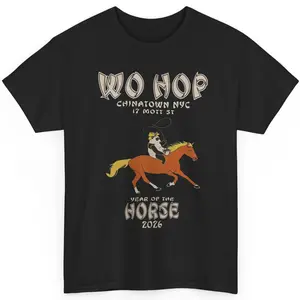 Wo Hop Chinatown Graphic Tee, NYC 2026 Year of the Horse Unisex T-Shirt, Perfect Gift for Fans