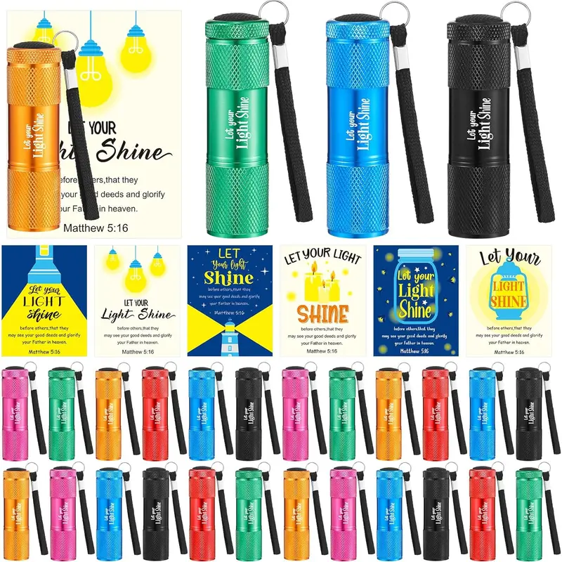 24/48 Sets Halloween Gift Mini Flashlights, 9- LED Handheld Lights with Cards and OPP Bag for Church Sunday School Party Favors, Halloween Gifts Bulk Flashlights Set for Trick or Treat Party Favors