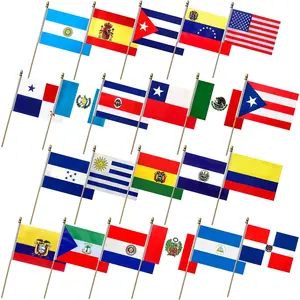Latin America 22 Spanish Speaking Countries Small Mini Hand Held Flags on Stick 5x8 Inch 22 Pack