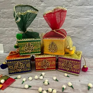 Charming Net Ganesha Potli Gift Box Set | Decorative Jewelry and Dry Fruit Favors for Wedding or Festivals | Sacred Indian Gifts