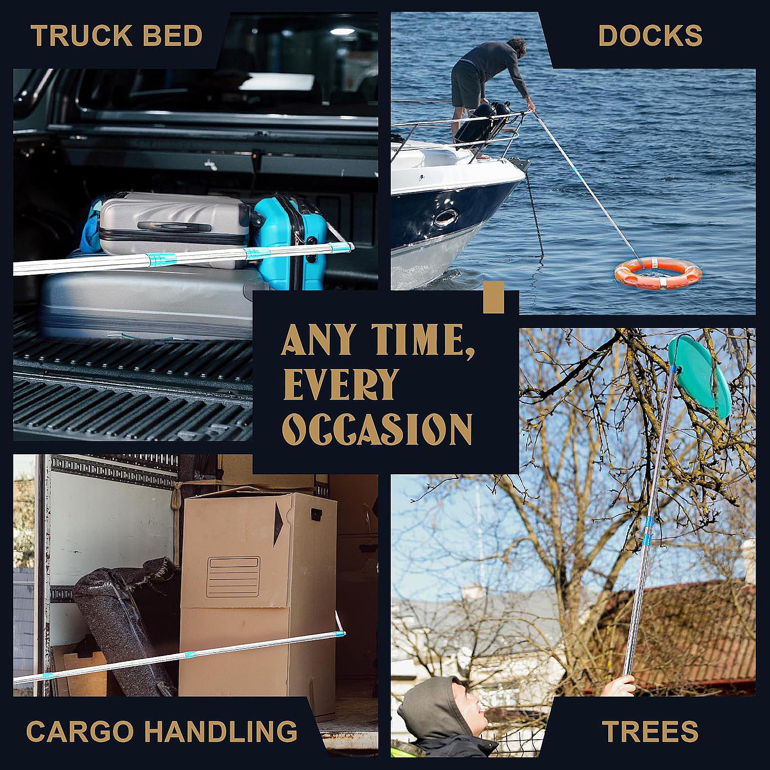 6.3 Ft Cargo Grabber Reach Retriever Tool - Upgraded Extendable Pickup Truck Bed Accessories, Multi-Use Truck Bed Reach Tool - 2 Hooks