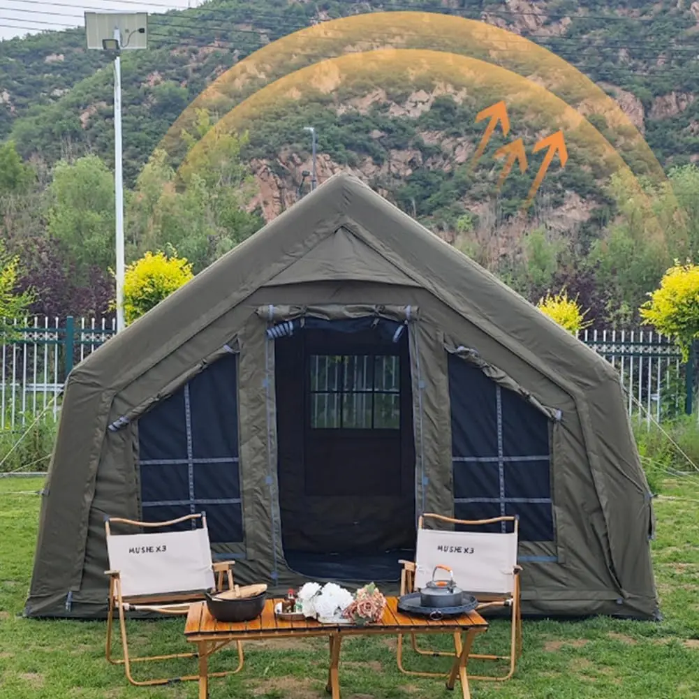 Quick Setup Blow Up Camping Tent, Inflatable House Tent with Skylight, Stove Jack & Waterproof Oxford Fabric