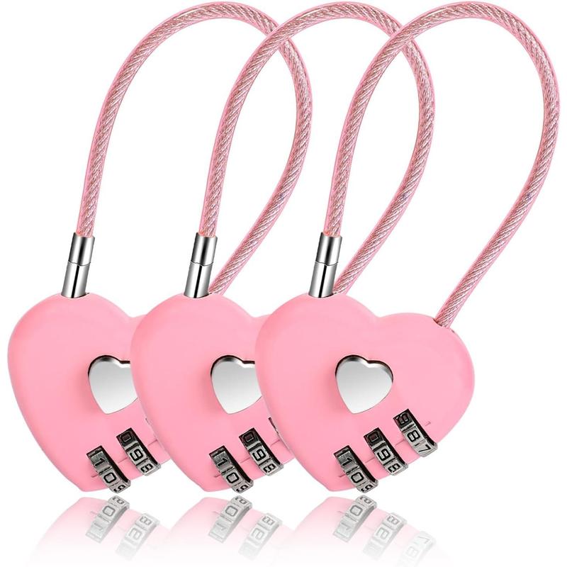 3 PCS 3 Digit Combination Padlock Heart Combination Locks Pink Code Lock with Steel Wire Rope Mini Luggage Locks Love Locker Lock Cute Combo Lock for Backpack Luggage Lockers Jewelry Boxes
