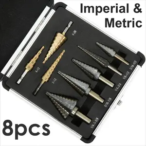 8pcs/set Titanium Coated High-Speed Steel Step Drill Bit Set with Center Punch, Includes Both Imperial and Metric Units, Ideal for Precise Drilling in Wood and Metal, Durable, Versatile, Efficient, Pilot Hole Drill Bits Tool