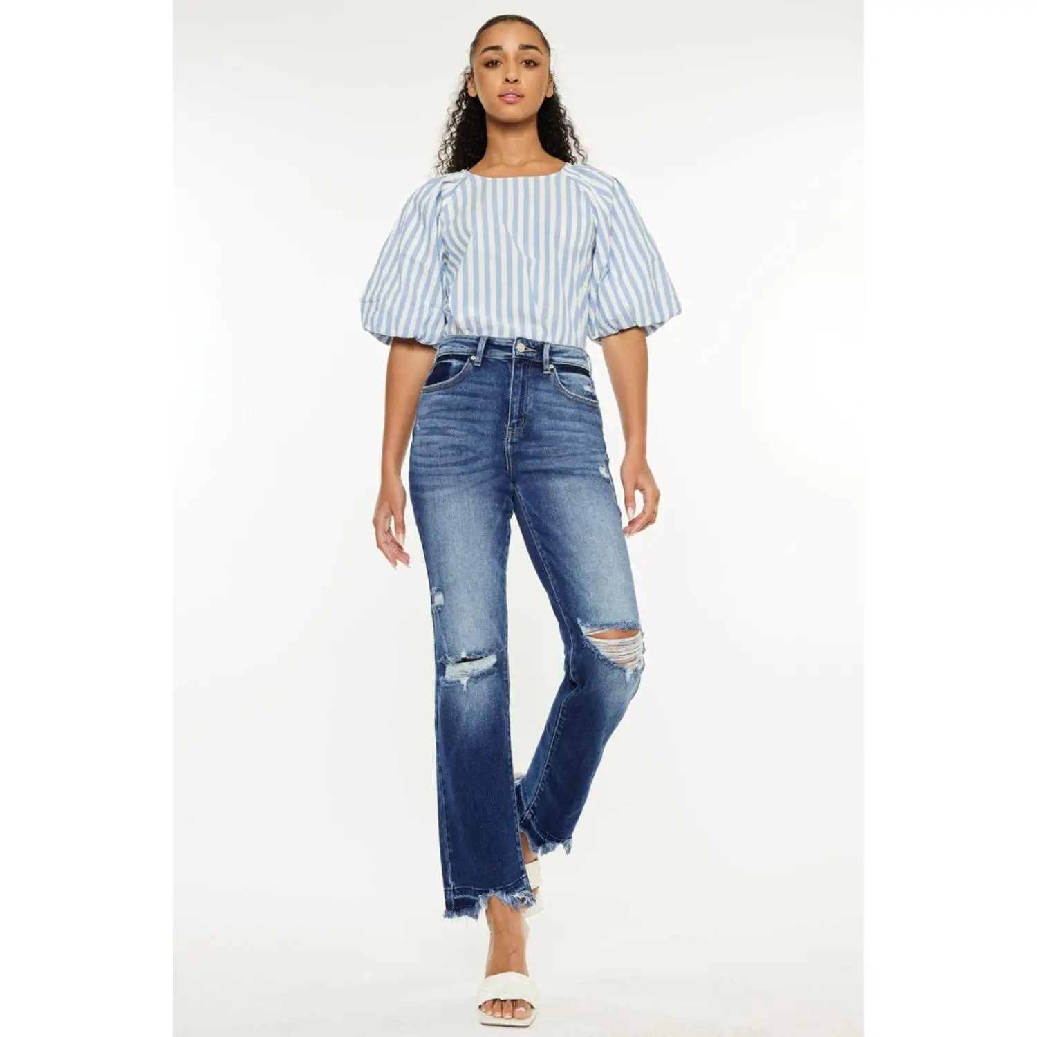 Kancan High Rise Distressed Slim Straight Jeans