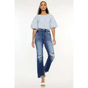 Kancan High Rise Distressed Slim Straight Jeans