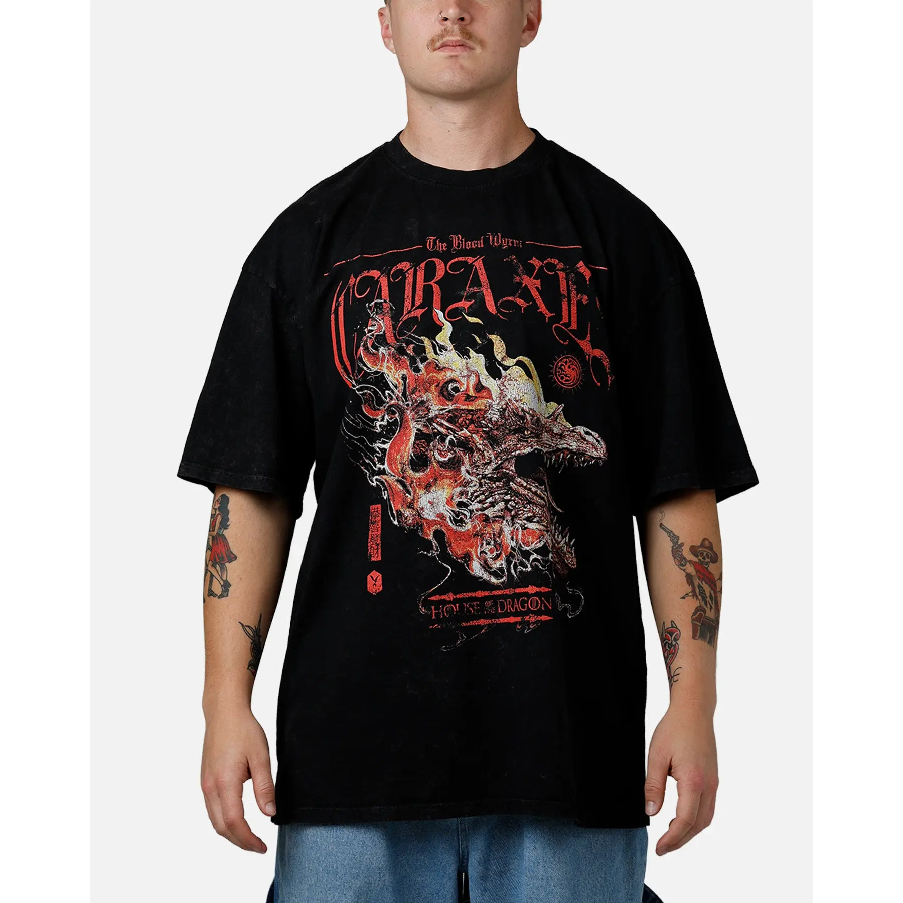 73Studio X House Of The Dragon Caraxes T-Shirt Black Acidwash