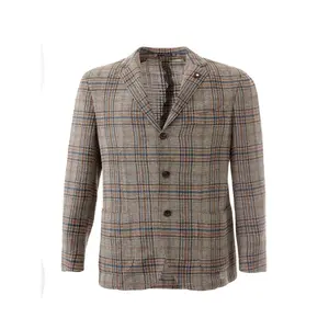 Lardini Checked Three Buttons Linen Jacket