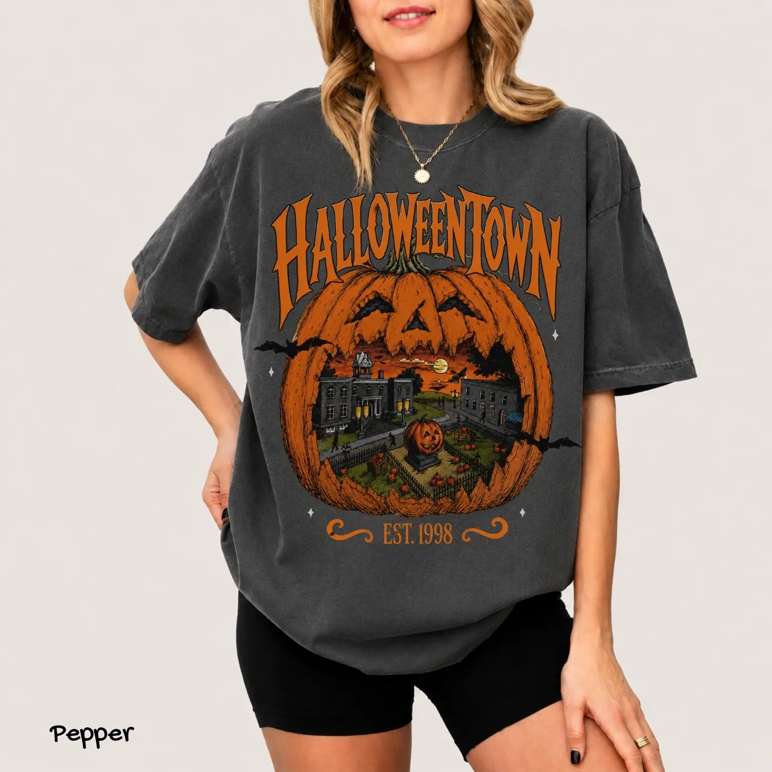 Comfort Colors Vintage Halloweentown Shirt, Pumpkin Village Shirt, Haunted Pumpkin Scene, Retro Spooky Season, Fall Halloween Graphic, For Woman, Womenswear's Top