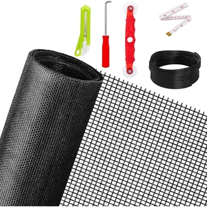 Replacement Window Screens Kit, 48X118 Inch Durable Window Screen Mesh for Patio Porch Door Windows, DIY Adjustable Fiberglass Screen Repair Kit with Rolling Tool Hook Ruler  Spline