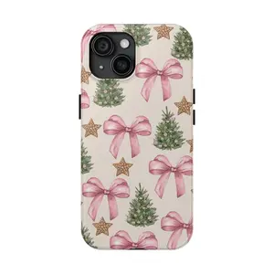 Christmas Aesthetic Phone Case, Pink Bows,Two-In-One Drop-Resistant Mobile Phone Case Protection, Shockproof For IPhone 17-12, Pro Max, Pro Plus, and Samsung S25 24 23 Safety Case