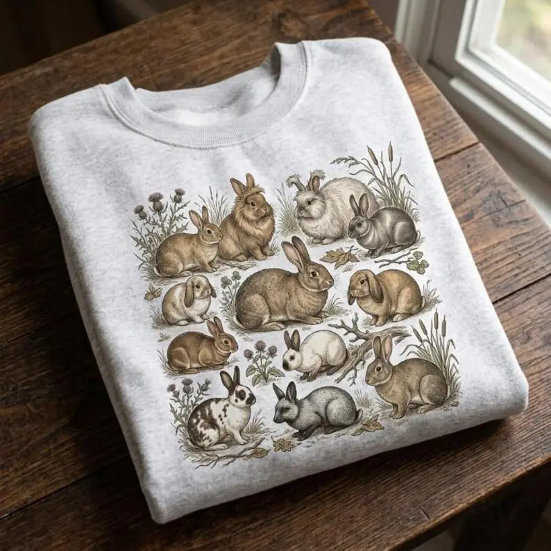 Rabbit Breeds Sweatshirt Bunny Graphic Tee Vintage Country Shirt Bunny Lover Gift Hoodie Unisex