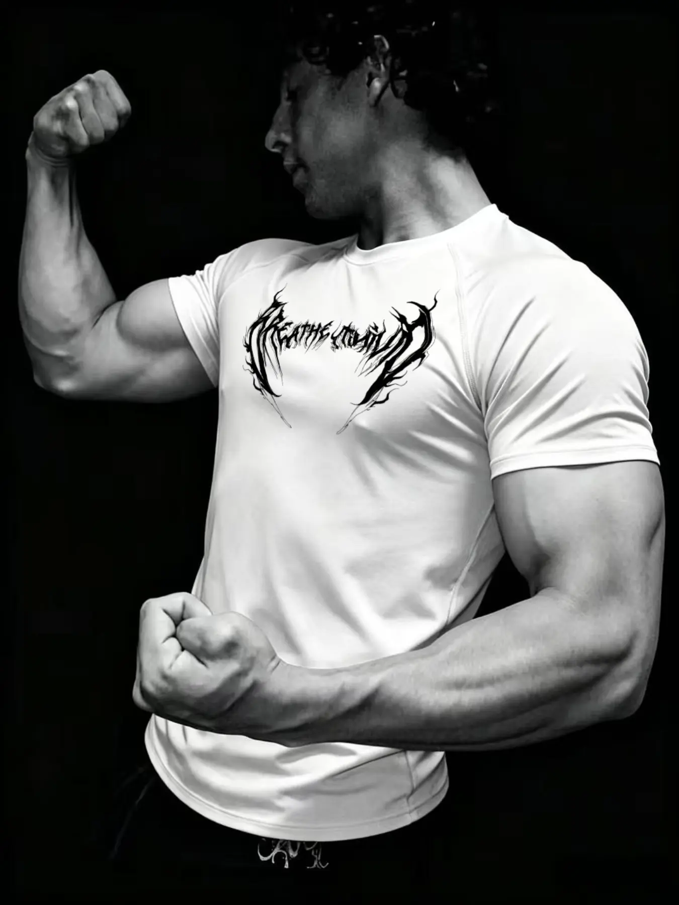 Men's European Style Fitness T-Shirt, Fitness Clothes, Dark Flame Thorns Print, High Elasticity Quick-Dry Breathable Fabric, Ideal for Gym Training, Fitness Workout Shirt