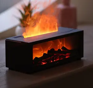 Simulated Fireplace Flame Humidifier, USB Powered Atomizing Mist Maker with Night Light, Portable Humidifier with Timer, Auto Shut-Off Humidifier for Home Office