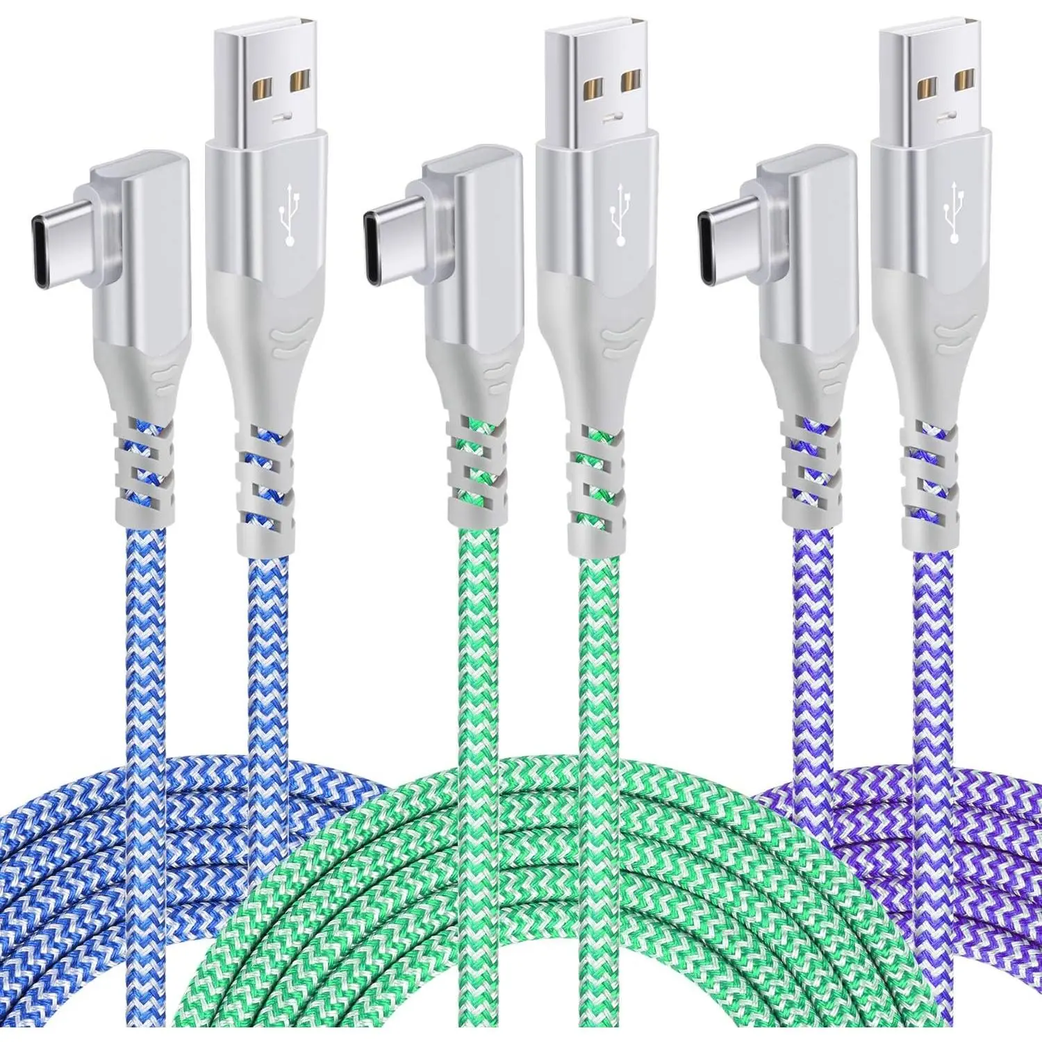 USB C Fast Charger, Nylon Braided Right Angle USB A to USB C , Type C Cord Compatible with Galaxy and Pixel Devices