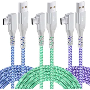 USB C Fast Charger, Nylon Braided Right Angle USB A to USB C , Type C Cord Compatible with Galaxy and Pixel Devices