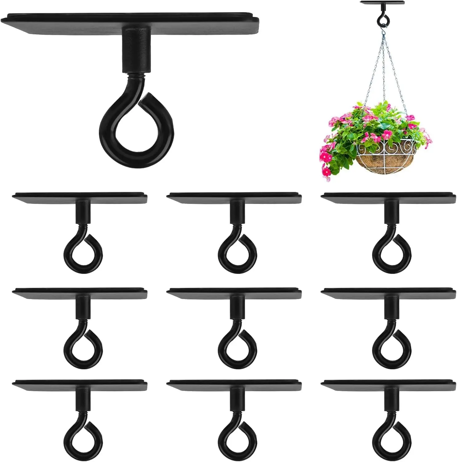No Hole Adhesive Ceiling Hooks 10Pcs No Drill Ceiling Hanging Hook for Hanging Light Plants Lanterns Wind Chime Hanger Sticky Eye Hooks for Baby Mobile Curtain