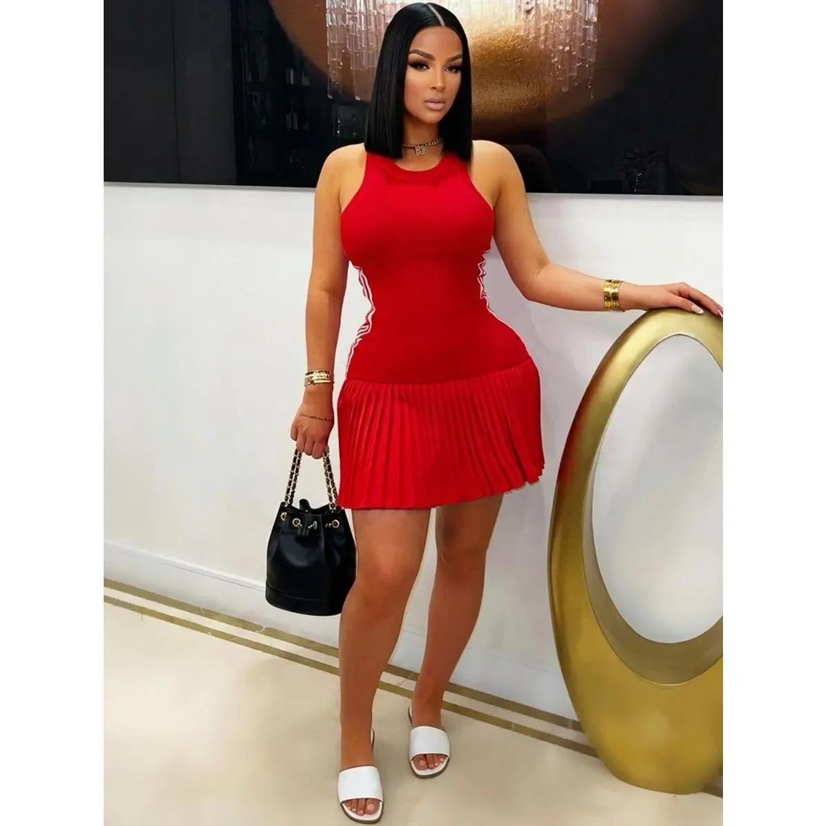 red and black sweater dress Tricotto Dresses-Tricotto Sweater Dresses-Tricotto Clothing