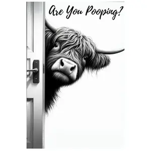 [ NO FRAME ] Funny Cow Bathroom Wall Art Are You Pooping Sign Black & White Farmhouse Decor Poster 5 Sizes Framed Unframed Premium Quality Versatile Decor.