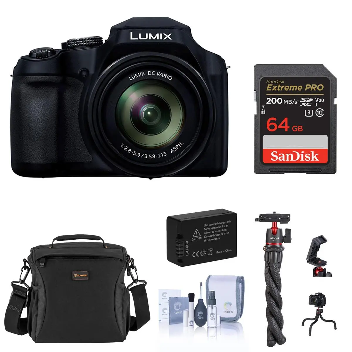Panasonic LUMIX FZ80D 18.1MP Point & Shoot Digital Camera with Lens, Touch Screen, 64GB Memory Card, Ball Head Tripod and Extra Battery Bundle