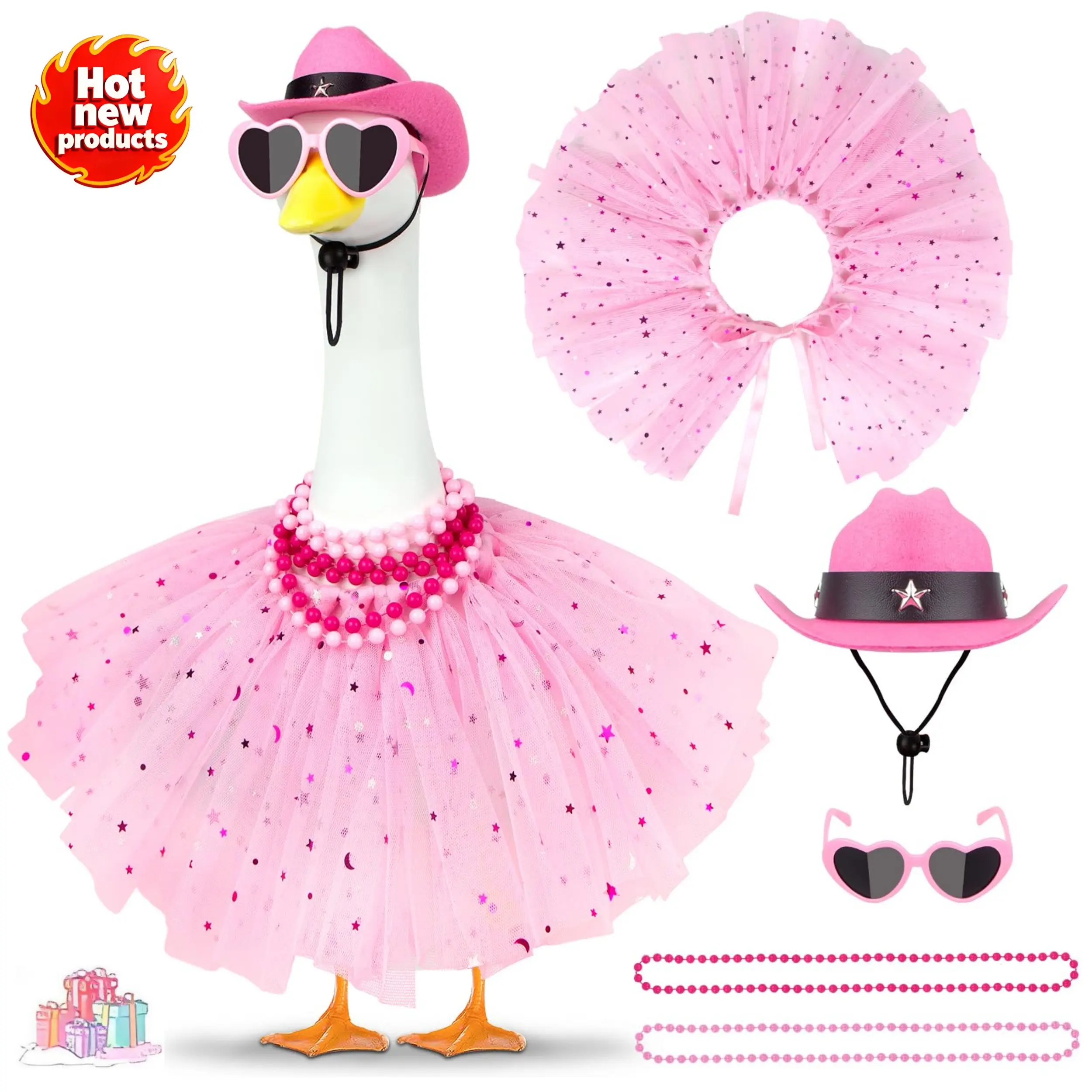 23" Porch Goose Pink Cowgirl Costume - Tutu Dress, Cowboy Hat Sunglasses &  Beads | Fun Outdoor Lawn Statue Party Decor (No Goose) - TikTok Shop
