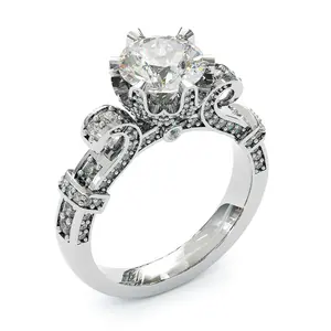 Jzora handmade 2ct round cut synthetic moissanite sterling silver engagement ring