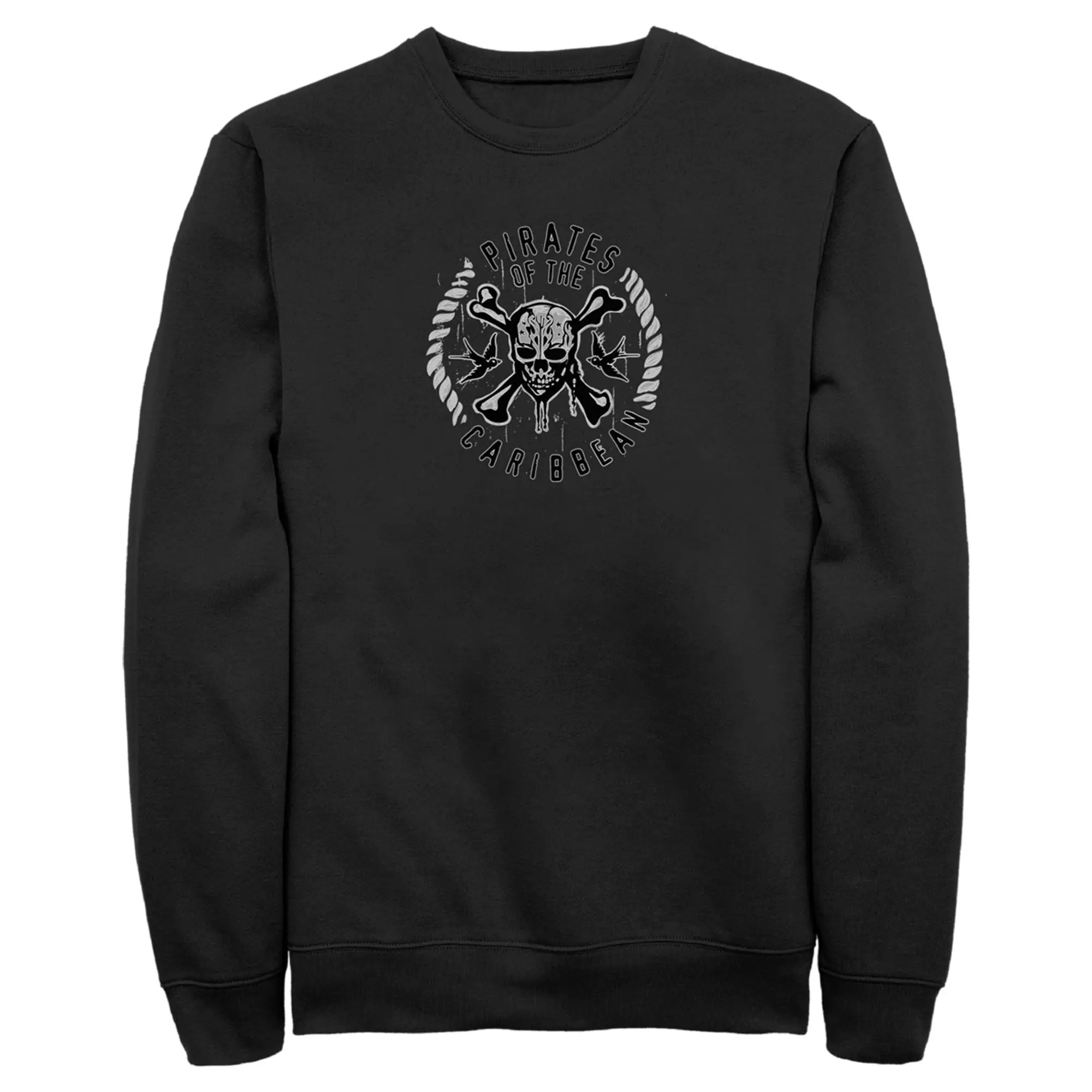 Men's Pirates of the Caribbean: Curse of the Black Pearl Black and White Rope Skull Logo Sweatshirt