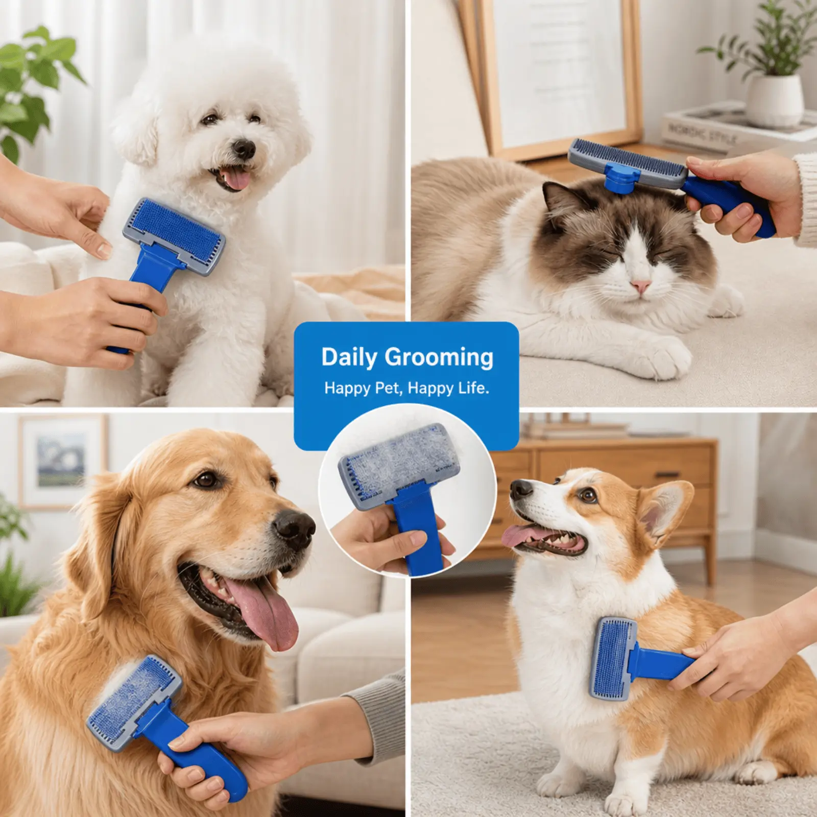 Daily Grooming Brush for Pets - Ideal for Dogs and Cats - Enhances Pet Wellbeing with Easy-to-Use Design - Happy Pet Happy Life