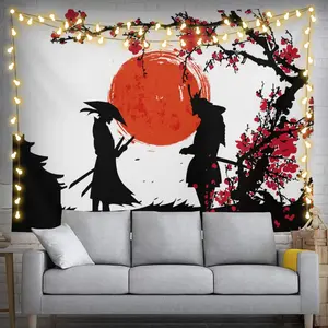Japanese Tapestry Anime Samurai Tapestry Cherry Blossom Japanese Style Wall Hanging Flag Tapestry, for Party Bedroom Living Room Home and Outdoor Garden Patio & University Dorm Decor Gift