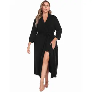 Womens Plus Size Kimono Robes Long Knit Bathrobe V Neck Ladies Loungewear Lightweight Soft Sleepwear 1X-5X Comfort Womenswear Adjustable Anniversary Underwear Elegant  Fit Gowns Pockets Strap#US 2025 Deals for You Days