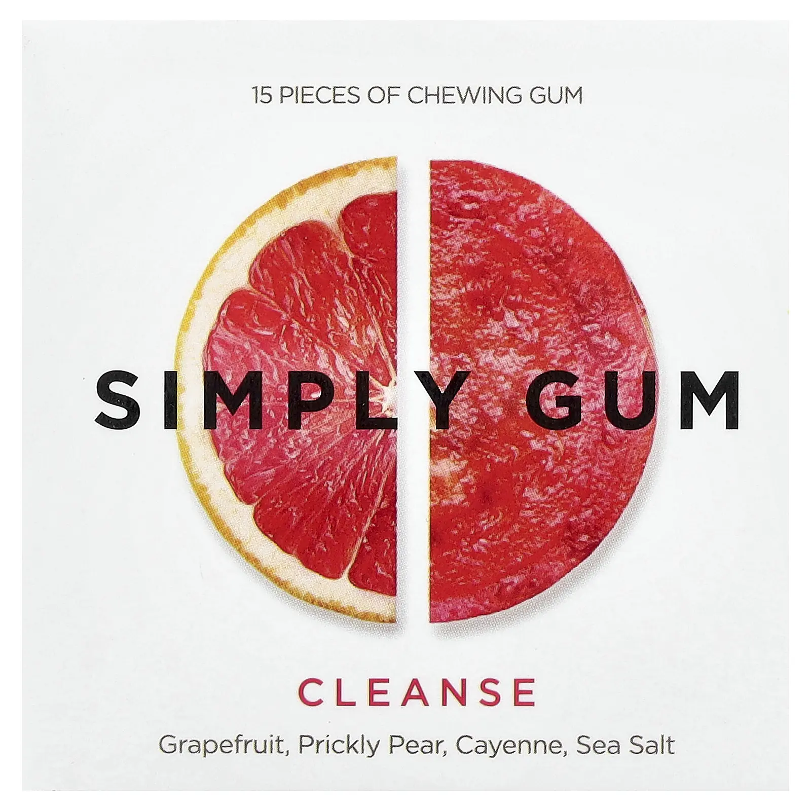 Simply Gum Chewing Gum, Cleanse, Grapefruit, Prickly Pear, Cayenne, Sea Salt, 15 Pieces