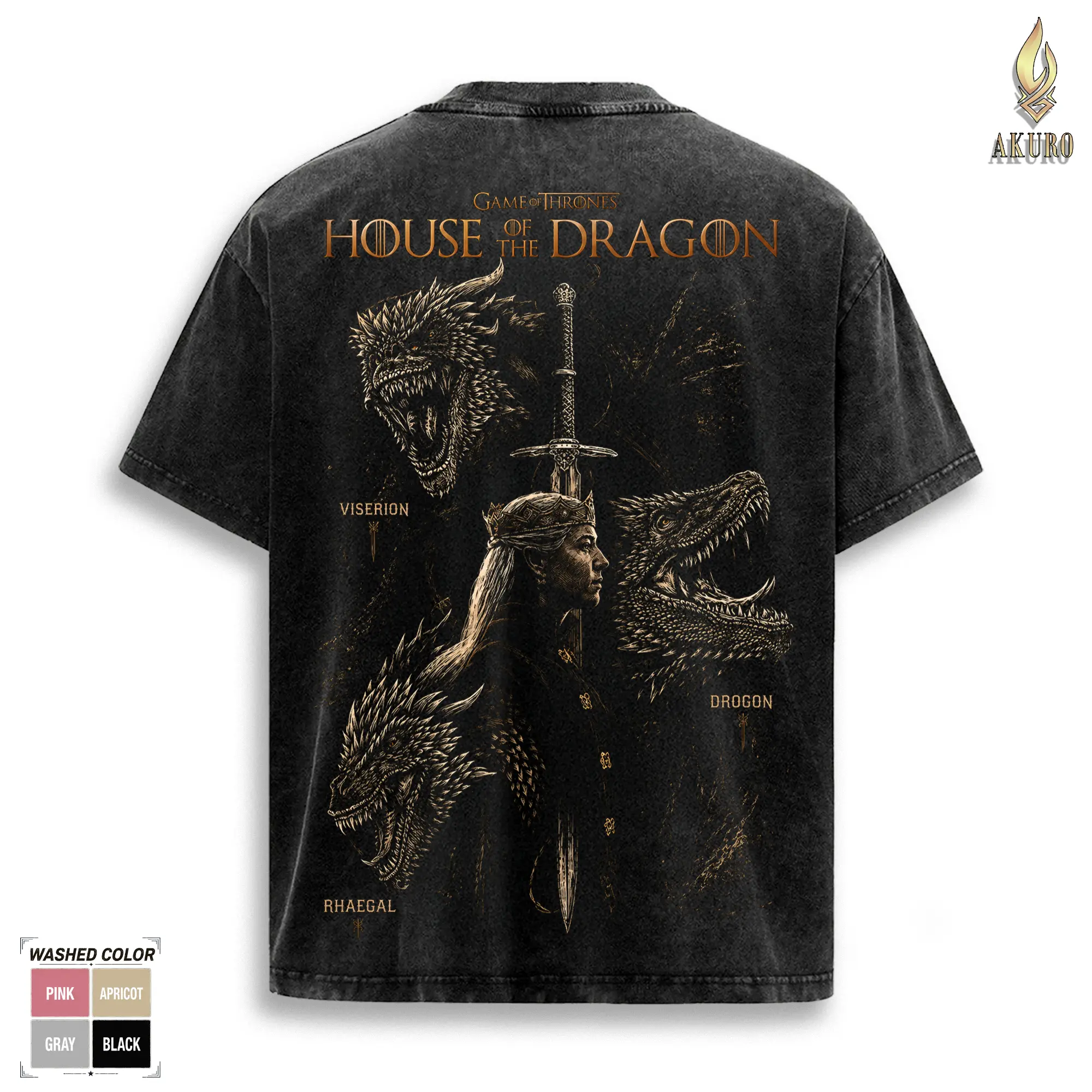 House Of The Dragon T Shirt, House Targaryen Dragon Graphic Tee, Game Of Thrones Vintage Washed Oversized Shirt, Fire And Blood Fantasy TV Series Merch, Soft Cotton Streetwear Gift For Fans