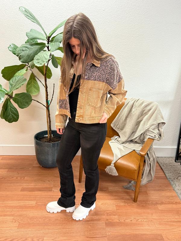 Brown Animal Print Denim Jacket