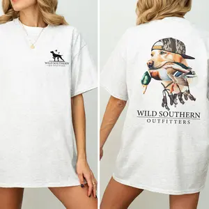 Dog Hunting Shirt, Outdoors Hunting Camo Dog T-shirt, Simply Printed Graphic Shirt, Daily Casual Cotton Womenswear