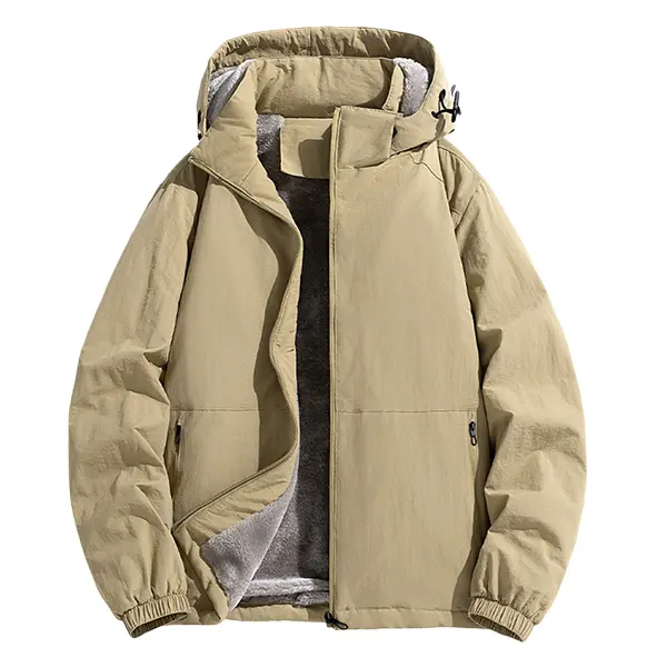 Men’s Winter Fleece-Lined Hooded Workwear Jacket – Warm, Thick, Windproof Casual Outerwear, Suitable for Daily Commuting, Outdoor Activities, and Casual Wear