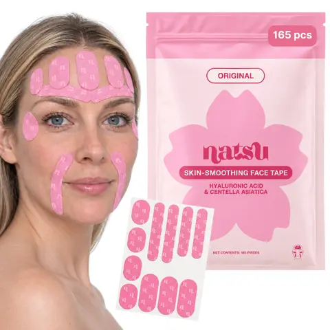 Cotton Face Tape - 165 Pre-Cut - Hyaluronic Acid & Centella Asiatica Cica - Overnight Wrinkle Smoothing for Forehead, Smile Lines, Frown Lines - Hypoallergenic, Latex-Free, Sensitive Skin Friendly