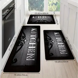 3pcs, Black Luxury Kitchen Mat Set, Multi-Size Kitchen Mat Set, Non-Slip, Easy to Clean, Machine Washable, Living Room, Bedroom, Kitchen, Office and Holiday Home Decor Mat Door Mat