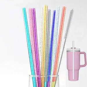Reusable Glitter Straws Set, 1 Set Including Straws & 1 Count Cleaning Brush without Cups, Durable and Unbreakable Straws for 40oz Tumbler Cups