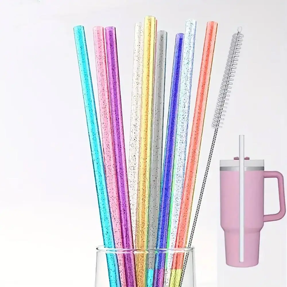 Reusable Glitter Straws Set, 1 Set Including Straws & 1 Count Cleaning Brush without Cups, Durable and Unbreakable Straws for 40oz Tumbler Cups