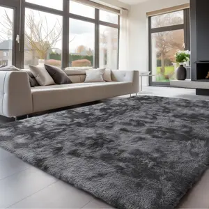 FAMVAL Large Size Plush Rugs Big Fluffy Area Rug Non-slip Soft Shaggy Carpet Mats for Livingroom Bedroom Nursery Home Decor Tie-dye Dark Gray Christmas gifts
