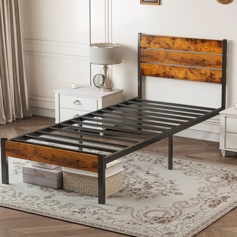 Metal Platform Bed Frame with Headboard & Footboard - Heavy Duty Mattress Foundation, No Box Spring Needed, 800 lbs Capacity - Sturdy Wooden Slat Support, Noise-Free, Easy Assembly