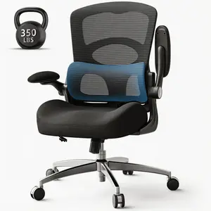 Big and Tall Office Chair 350lbs - Ergonomic Desk Chair with Dynamic Lumbar Support, 4.92" Extra Thick W-Shaped Cushion for Sciatica Relief, 90° Flip-up Arms Mesh Computer Chair for Home Office