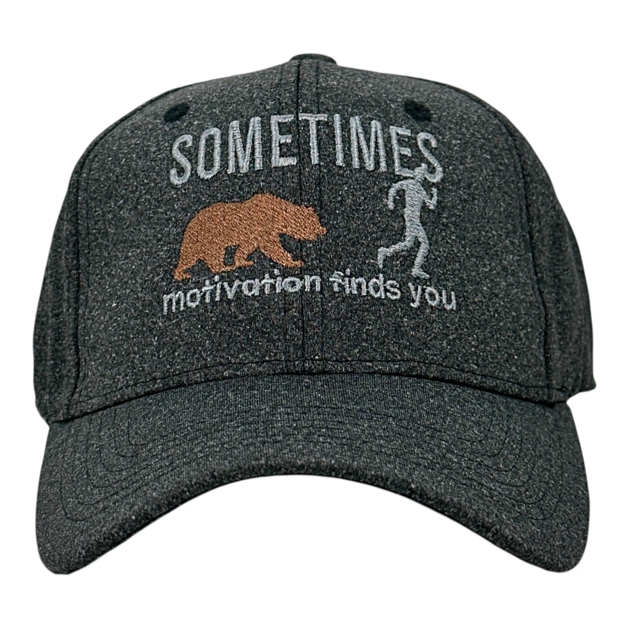Sometimes Motivation Finds You Bear Hat Funny Sarcastic Graphic Novelty Cap Funny Hats Funny Animal  Novelty Caps for Men Black - Standard
