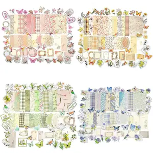 Vintage Floral Scrapbook Paper & Journaling Stickers (400pcs) Assorted Set - 4 Pack Junk Journal Supplies for Bullet Journaling, Retro Crafts, Planner, Mixed Media, Collage Card Album