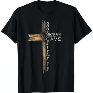 100% Cotton John 3:16 Christian Cross Bible T-Shirt Menswear Top