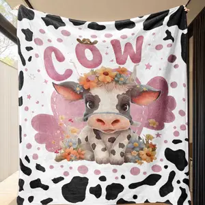 Cute Cow Print Flannel Blanket, Cow Pattern Blanket, Adorable Style, Perfect for Cow Lovers, Home Decor, Sofa Throw, Warm Bedroom Blanket