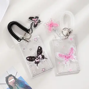 Style Cartoon Butterfly Transparent Card Holder, Student Campus ID Card Case, Metro Card Wallet, Kpop Girl Snap Card Cover